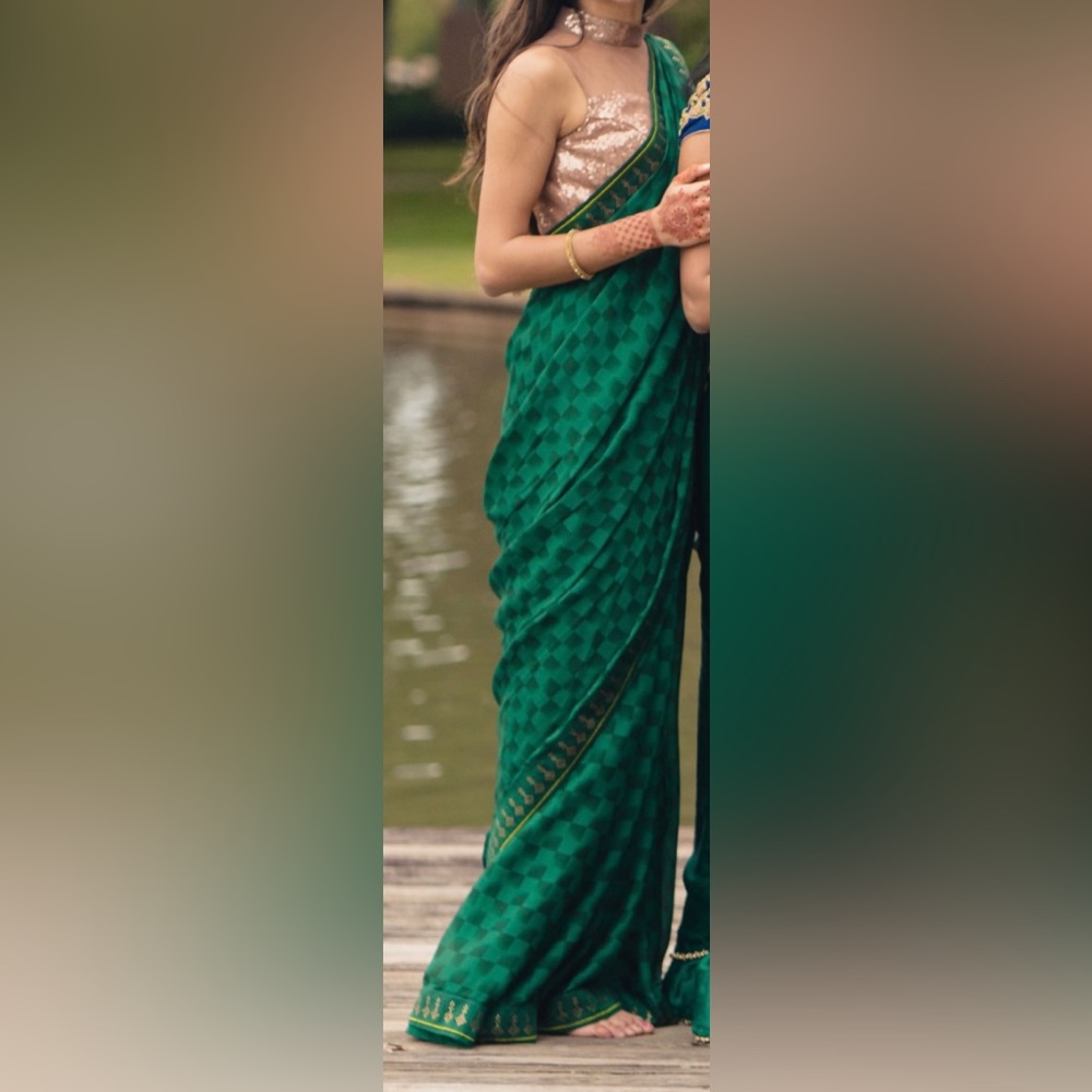 Dark green saree